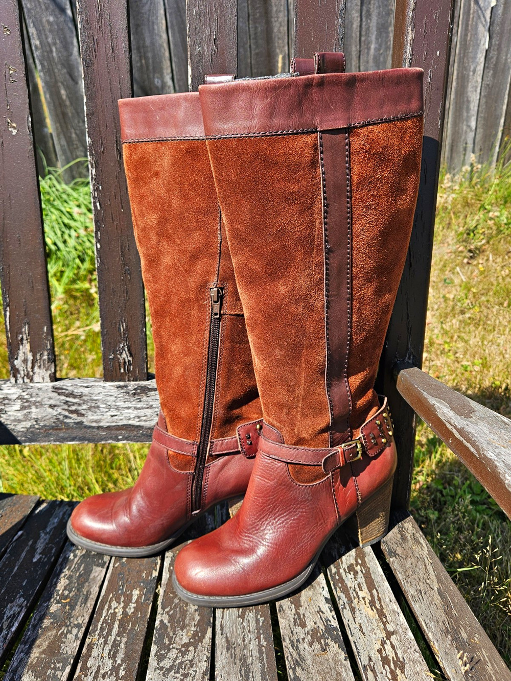 Naturalizer Glassy Brown Leather Knee High Boots Women’s US 7 M Buckle Zip